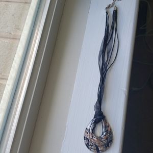 Multi-colored shimmer necklace with black ribbons